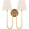 Polaris 17" Double Sconce | Antique-Burnished Brass | Linen Shades