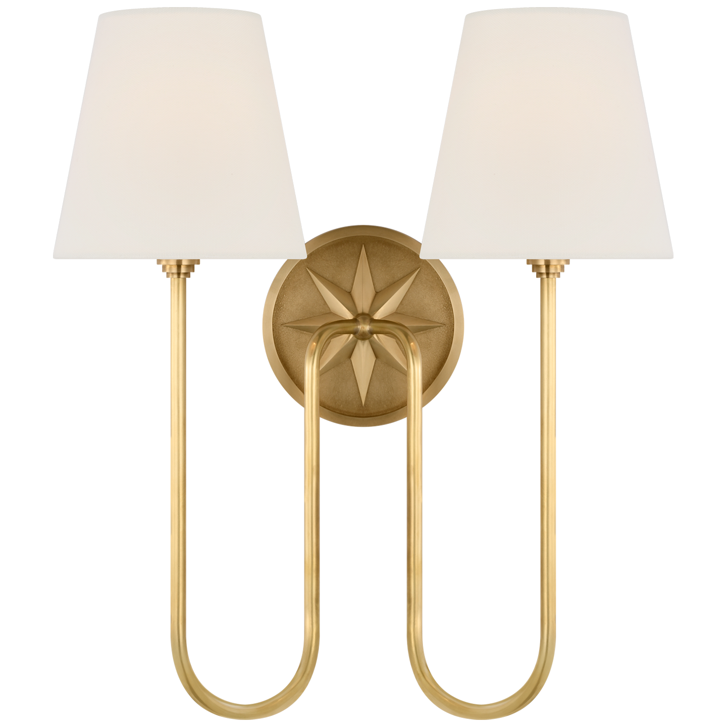 Polaris 17" Double Sconce | Antique-Burnished Brass | Linen Shades
