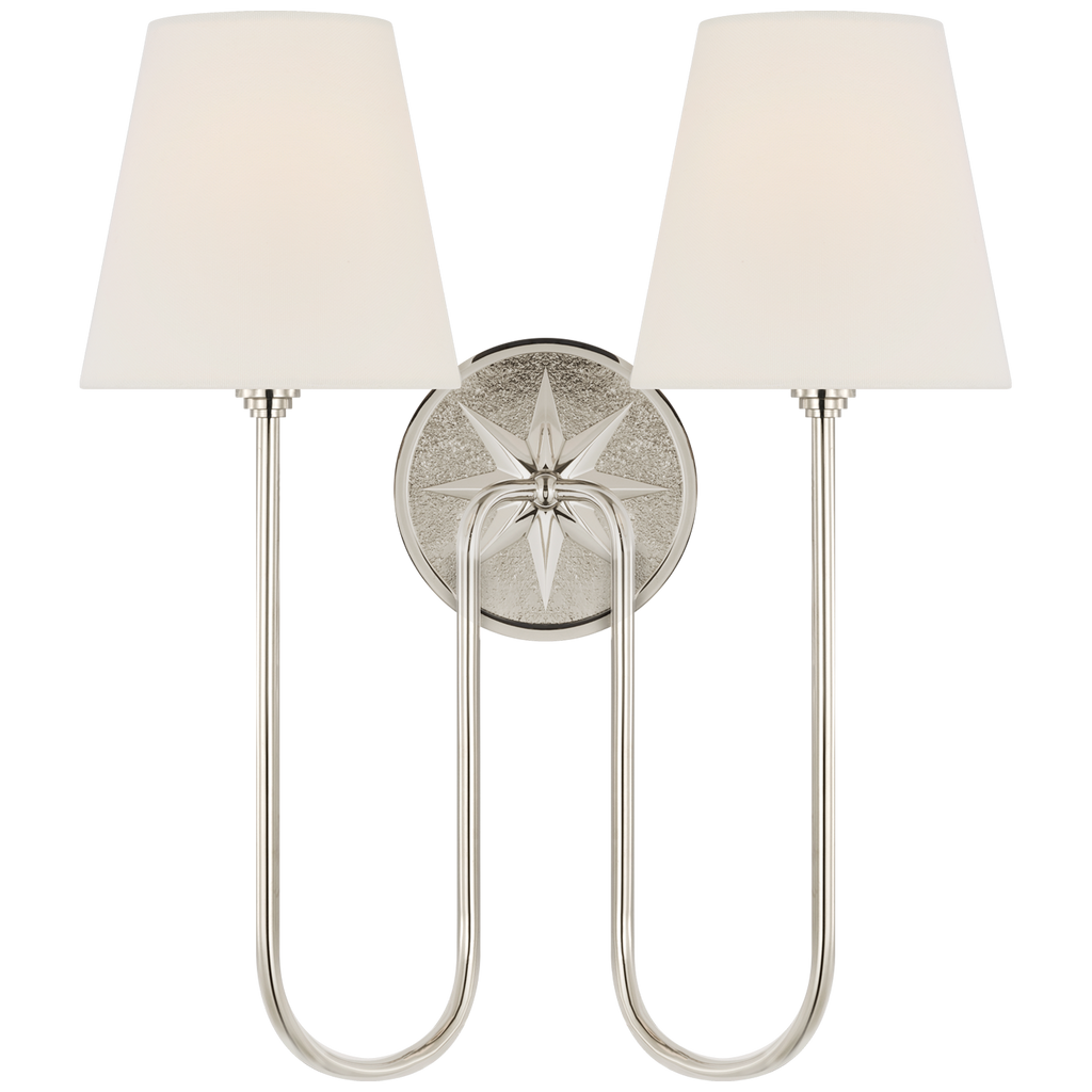Polaris 17" Double Sconce | Polished Nickel | Linen Shades