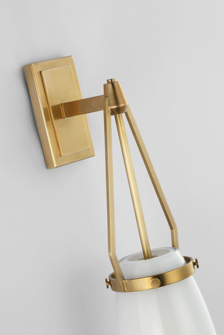 Myla Medium Bracketed Sconce | Antique-Burnished Brass | White Glass
