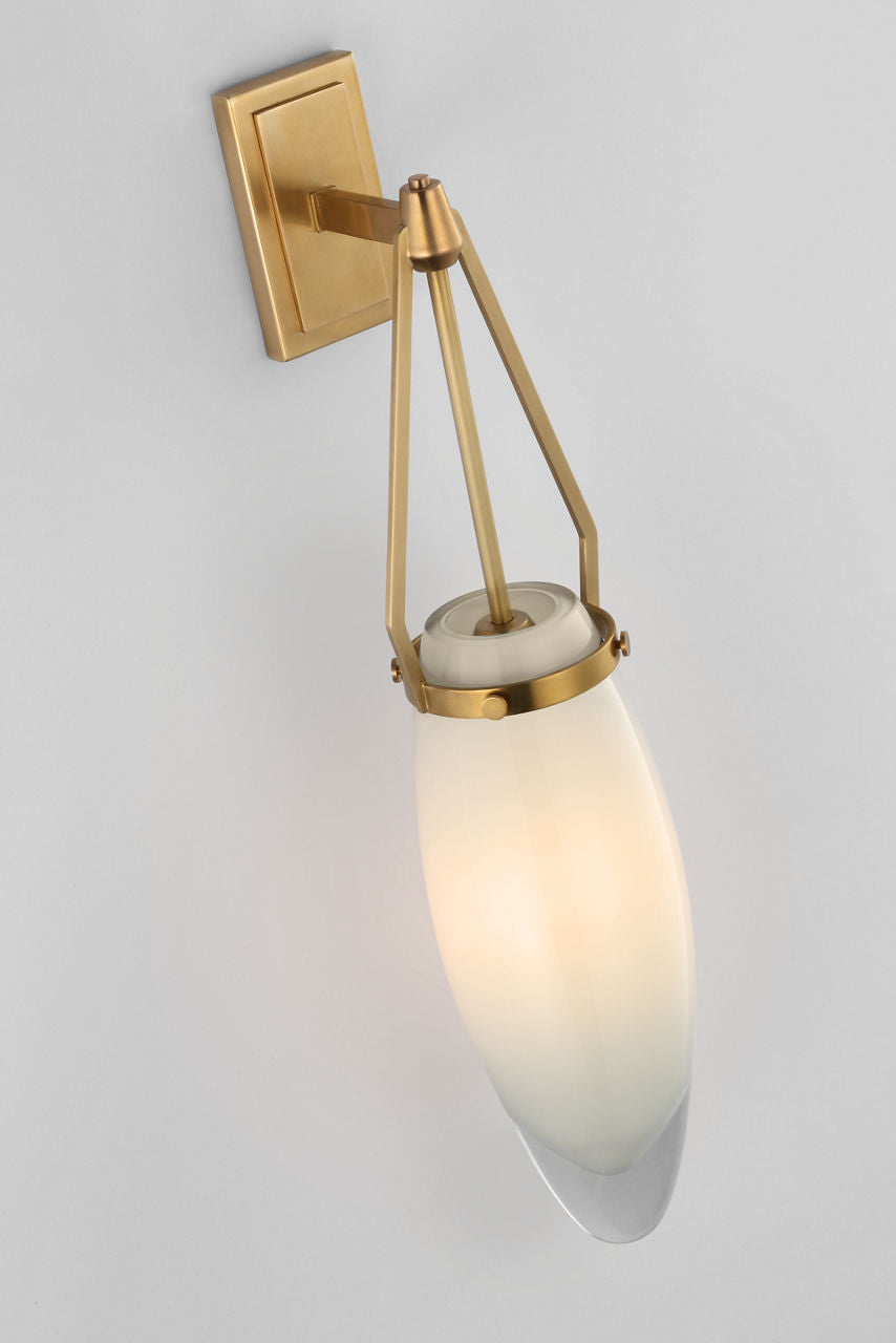 Myla Medium Bracketed Sconce | Antique-Burnished Brass | White Glass