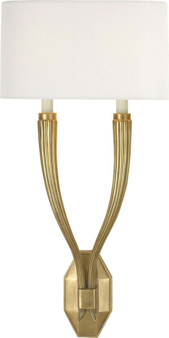 Ruhlmann Double Sconce | Antique-Burnished Brass | Linen Shade