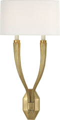 Ruhlmann Double Sconce | Antique-Burnished Brass | Linen Shade