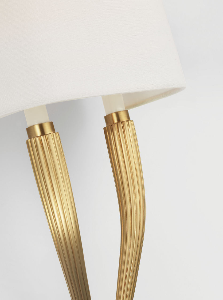 Ruhlmann Double Sconce | Antique-Burnished Brass | Linen Shade