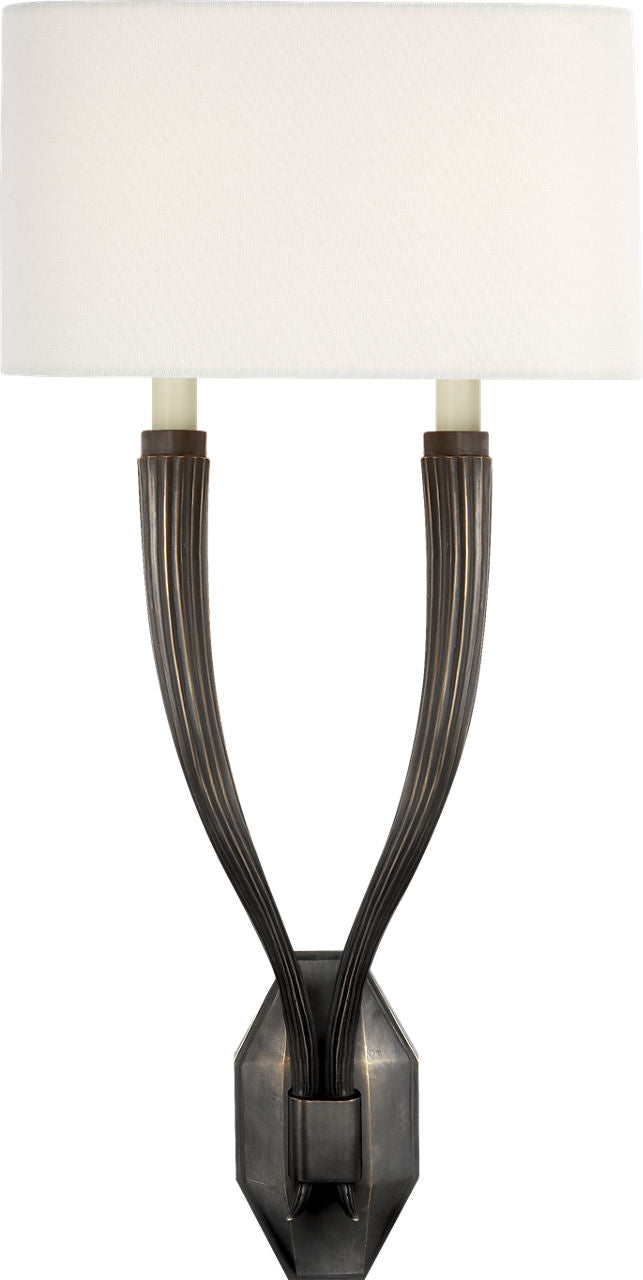 Ruhlmann Double Sconce | Bronze | Linen Shade