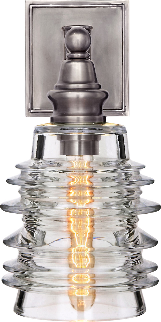 Covington Sconce | Antique Nickel | Clear Ribbed Wide Glass