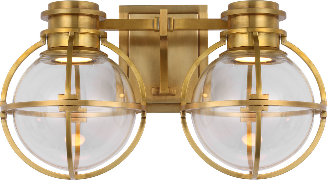 Gracie Double Sconce | Antique-Burnished Brass | Clear Glass