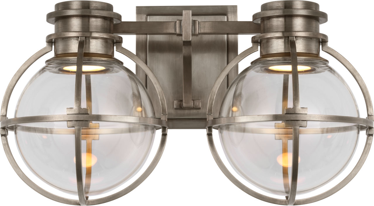 Gracie Double Sconce | Antique Nickel | Clear Glass