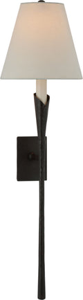 Aiden Large Tail Sconce | Aged Iron | Linen Shade