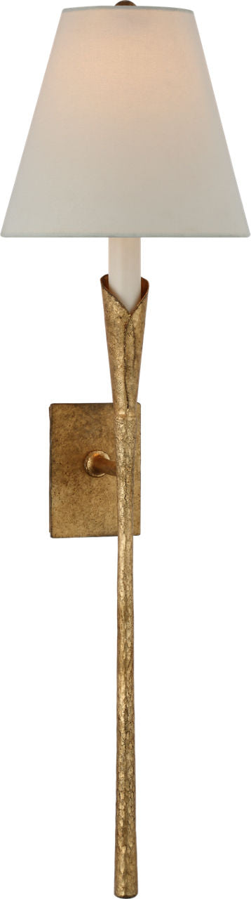 Aiden Large Tail Sconce | Gilded Iron | Linen Shade
