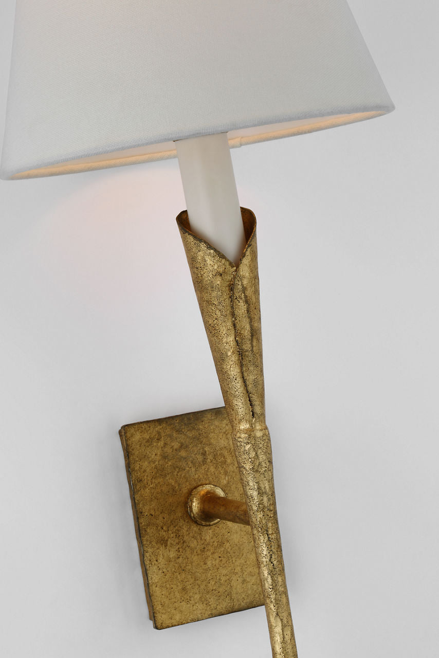 Aiden Large Tail Sconce | Gilded Iron | Linen Shade