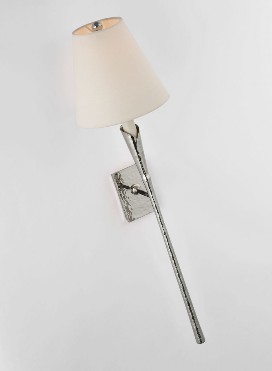 Aiden Large Tail Sconce | Polished Nickel | Linen Shade