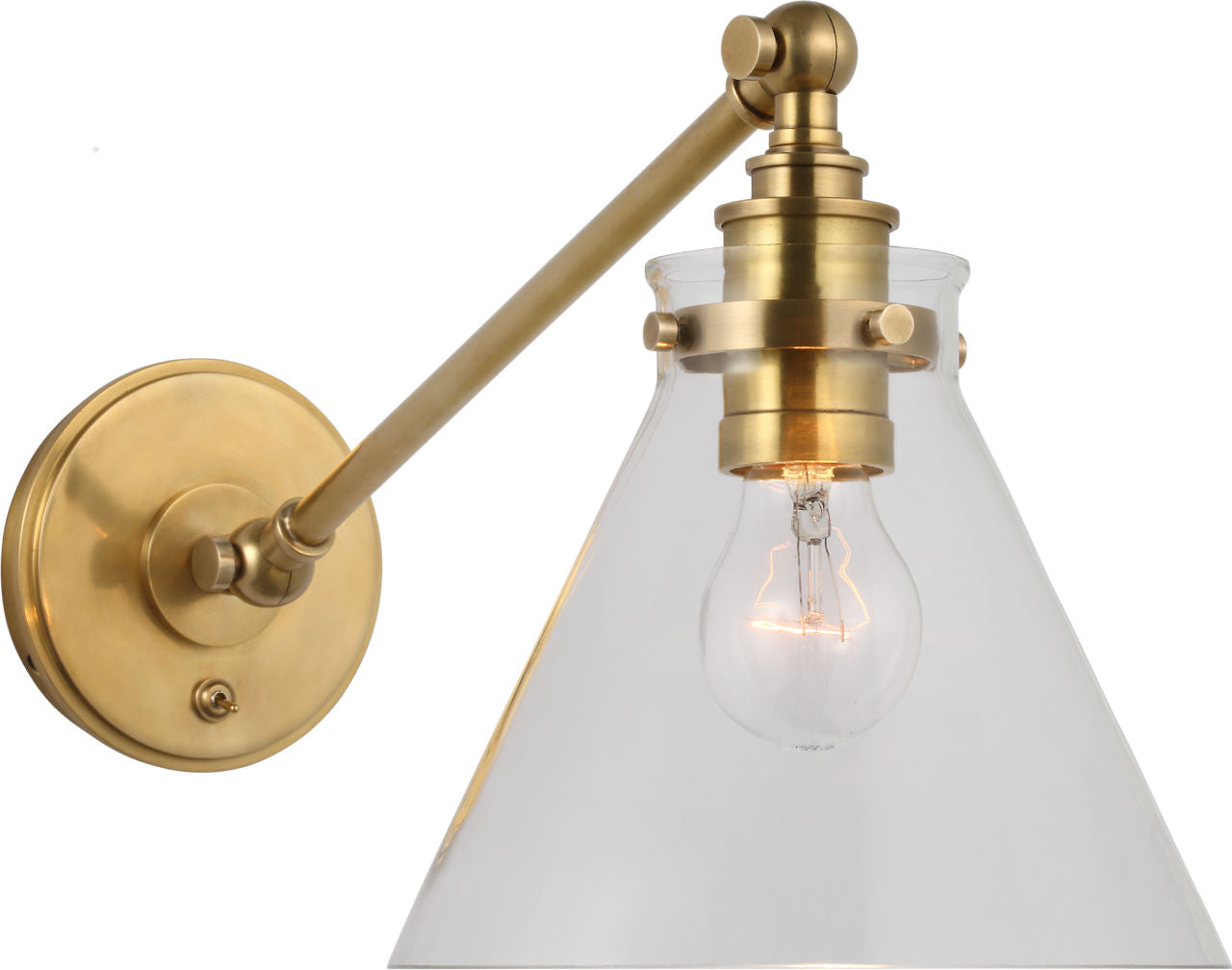 Parkington Single Library Wall Light | Antique-Burnished Brass | Clear Glass