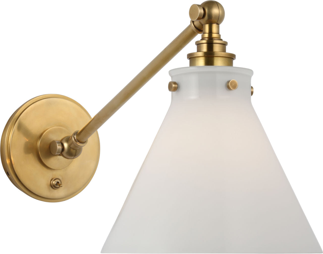 Parkington Single Library Wall Light | Antique-Burnished Brass | White Glass