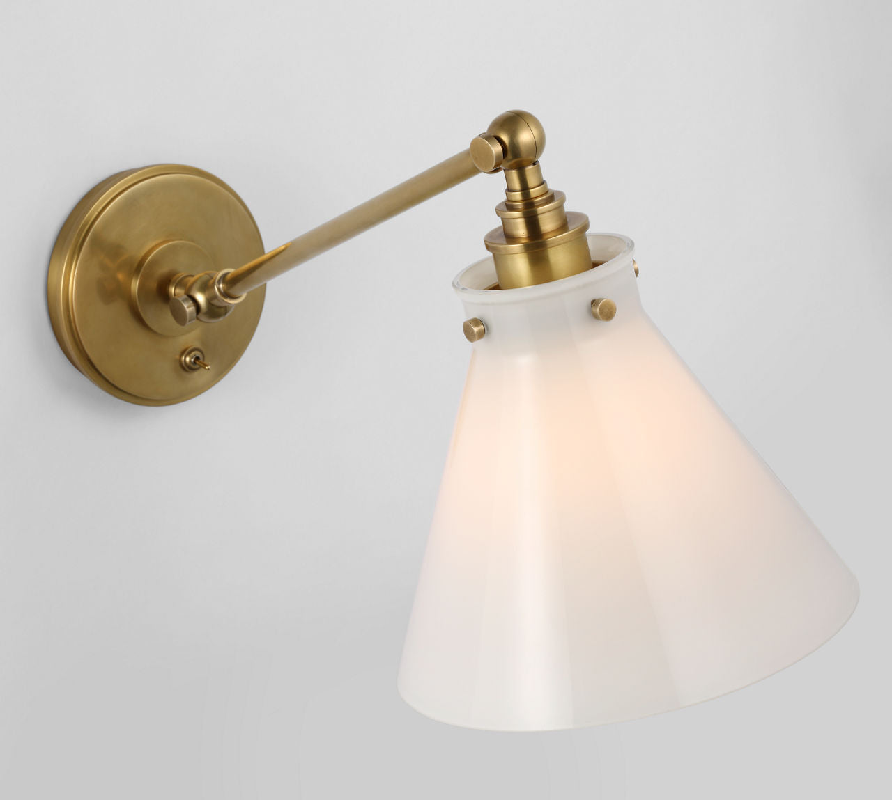 Parkington Single Library Wall Light | Antique-Burnished Brass | White Glass