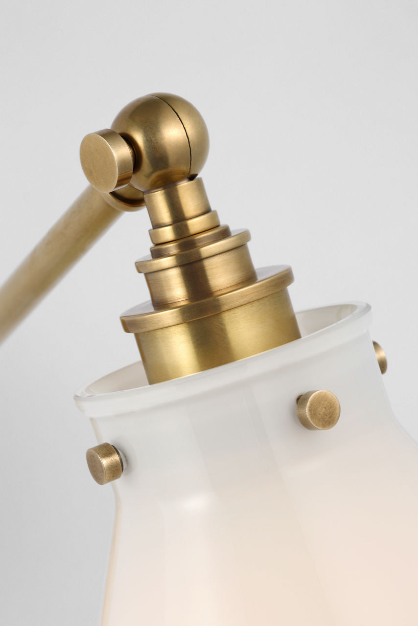 Parkington Single Library Wall Light | Antique-Burnished Brass | White Glass