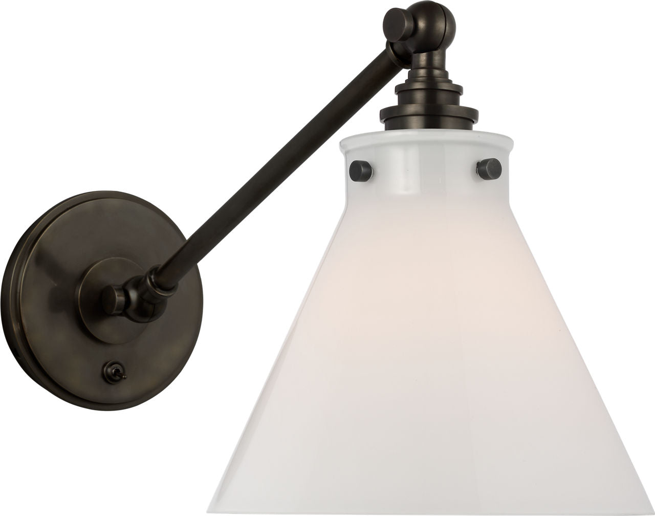 Parkington Single Library Wall Light | Bronze | White Glass