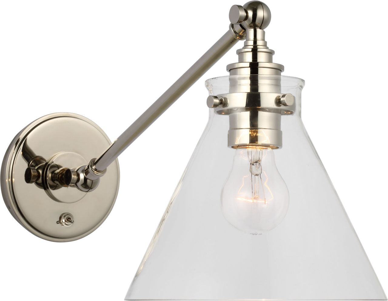 Parkington Single Library Wall Light | Polished Nickel | Clear Glass