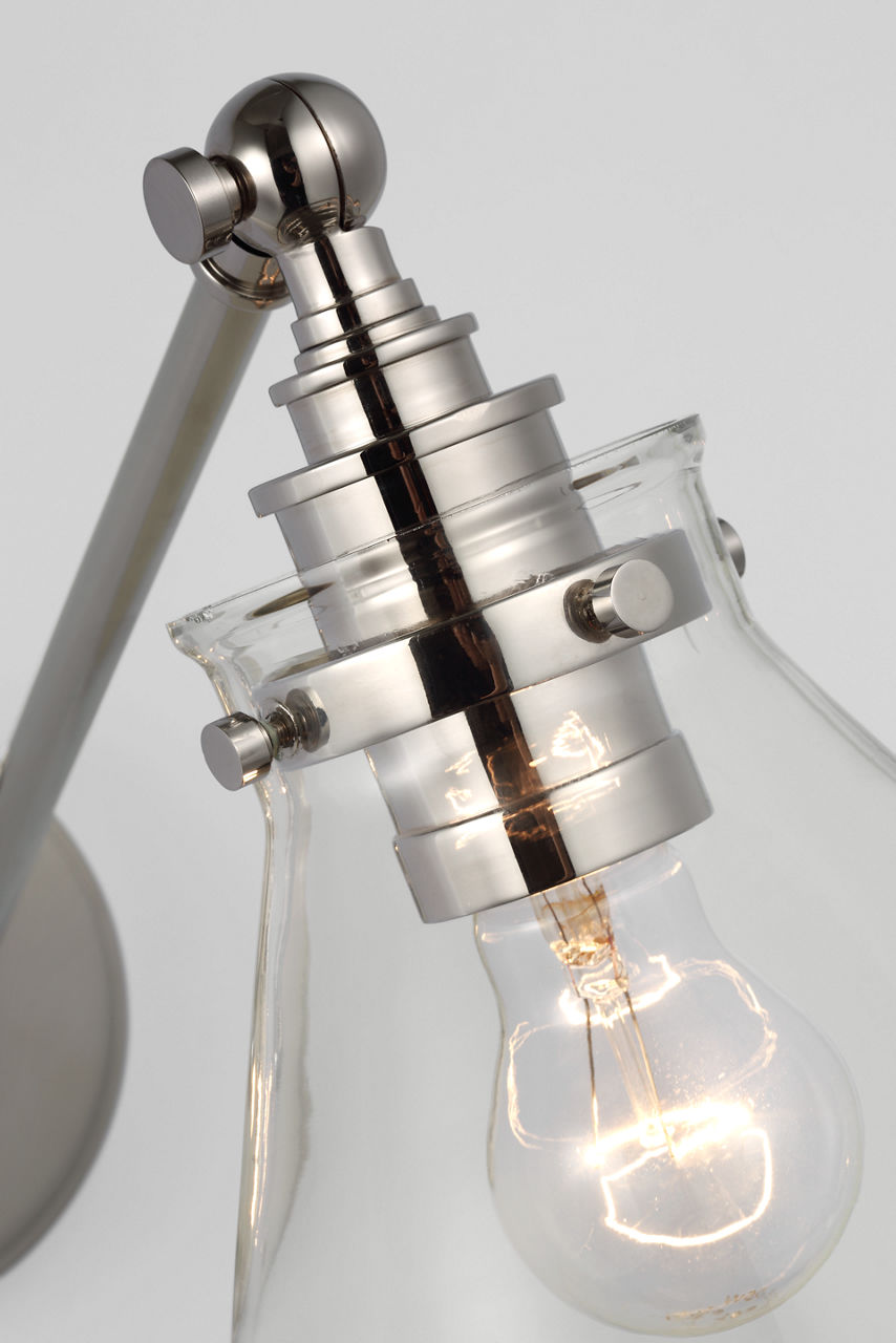 Parkington Single Library Wall Light | Polished Nickel | Clear Glass