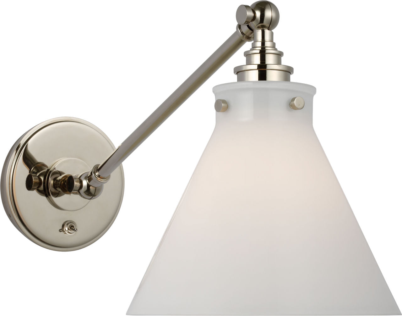 Parkington Single Library Wall Light | Polished Nickel | White Glass