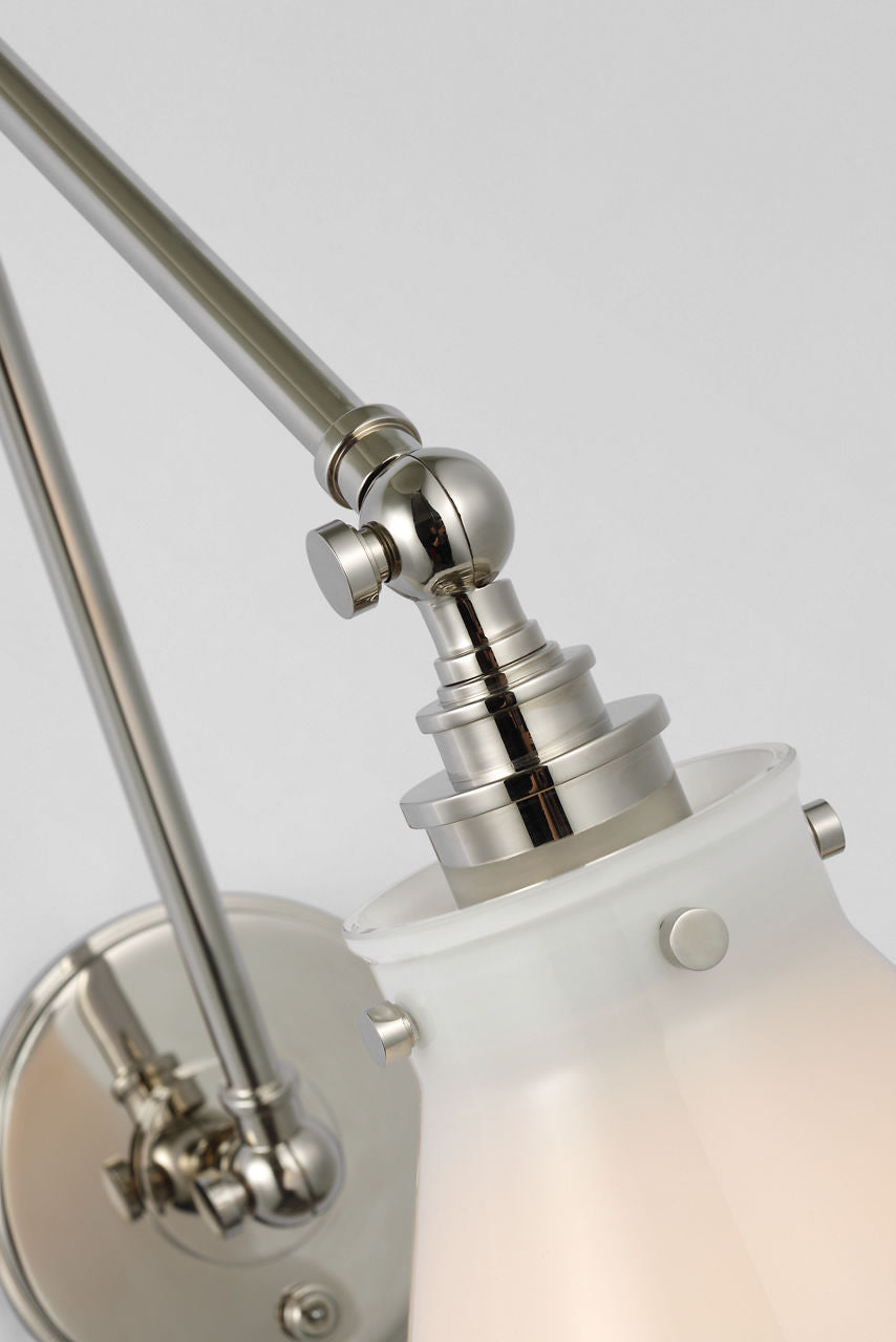 Parkington Double Library Wall Light | Polished Nickel | White Glass