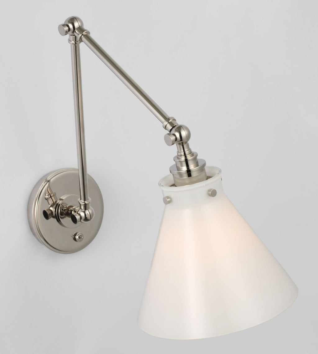 Parkington Double Library Wall Light | Polished Nickel | White Glass