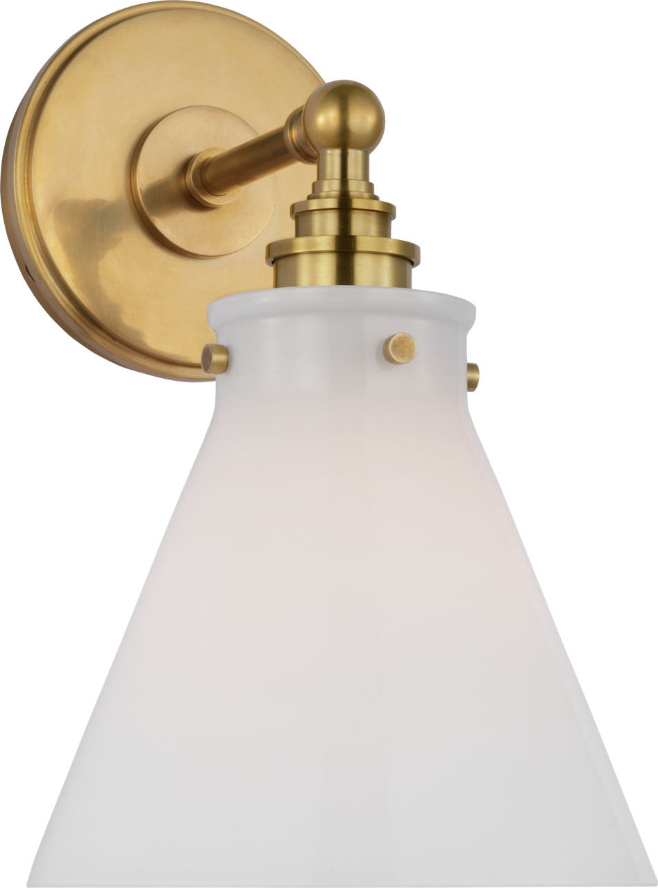 Parkington Small Single Wall Light | Antique-Burnished Brass | White Glass