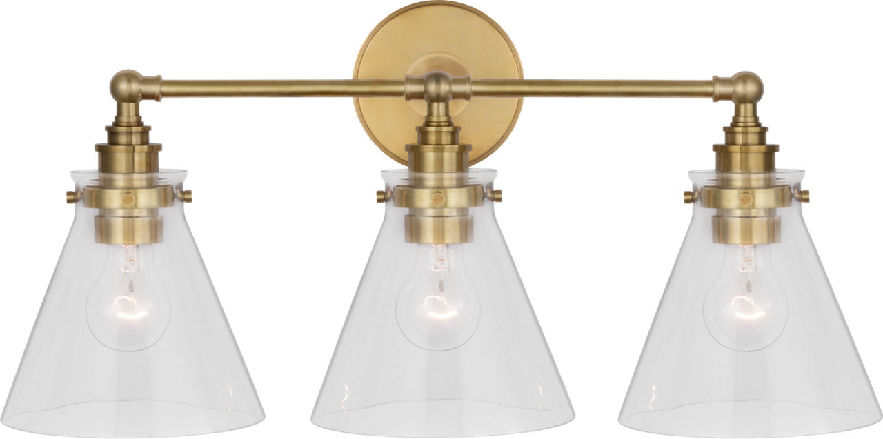 Parkington 24" Three Light Bath Bar | Antique-Burnished Brass | Clear Glass