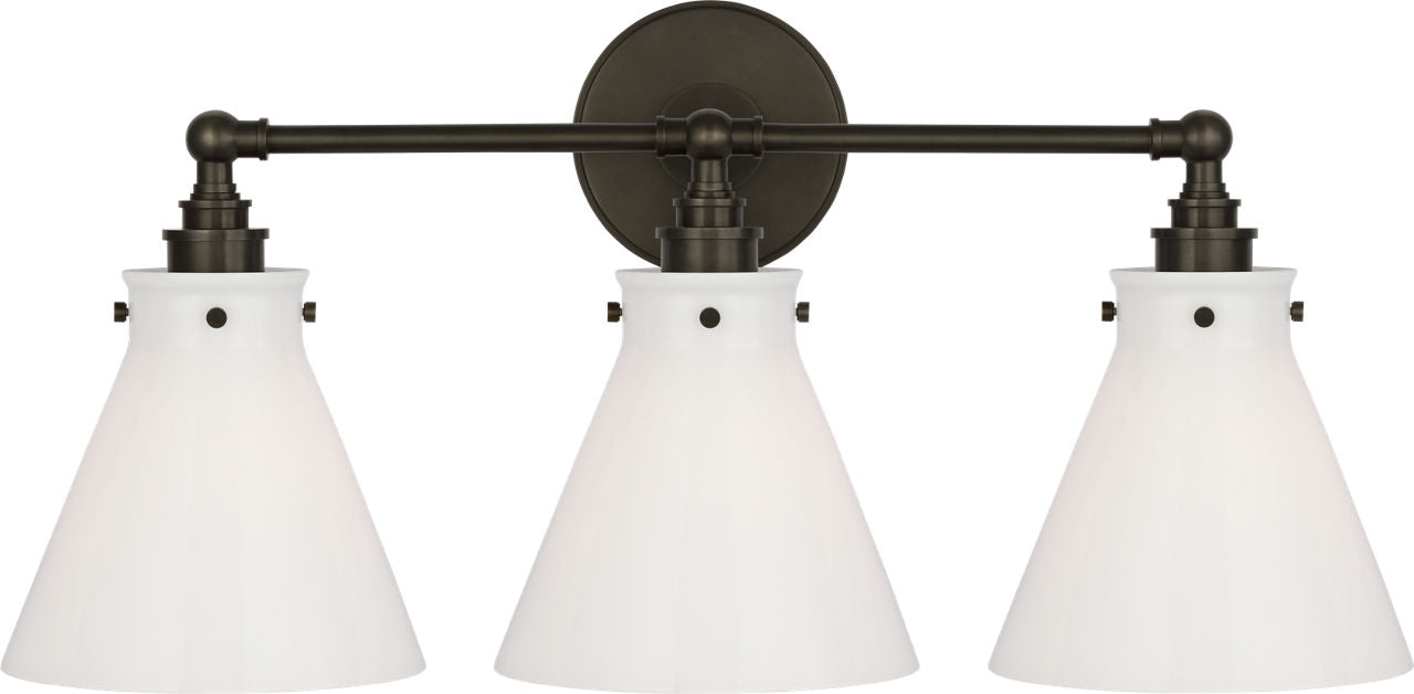Parkington 24" Three Light Bath Bar | Bronze | White Glass