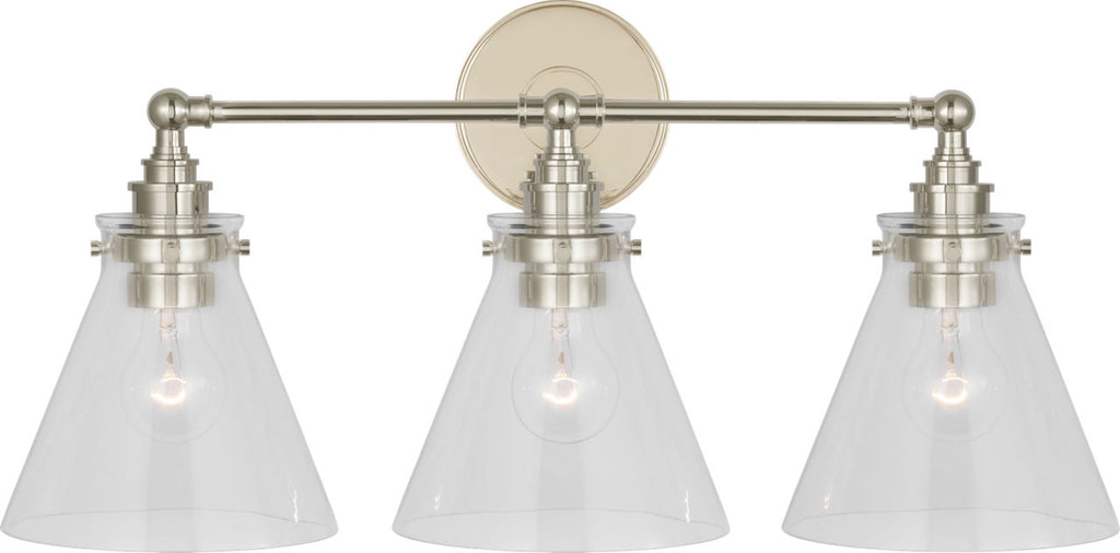 Parkington 24" Three Light Bath Bar | Polished Nickel | Clear Glass