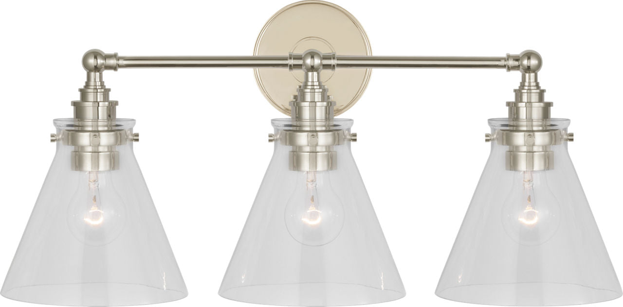 Parkington 24" Three Light Bath Bar | Polished Nickel | Clear Glass