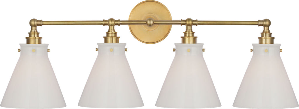 Parkington 32" Four Light Bath Bar | Antique-Burnished Brass | White Glass