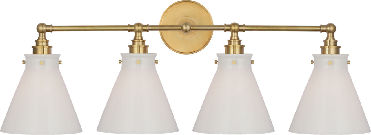 Parkington 32" Four Light Bath Bar | Antique-Burnished Brass | White Glass