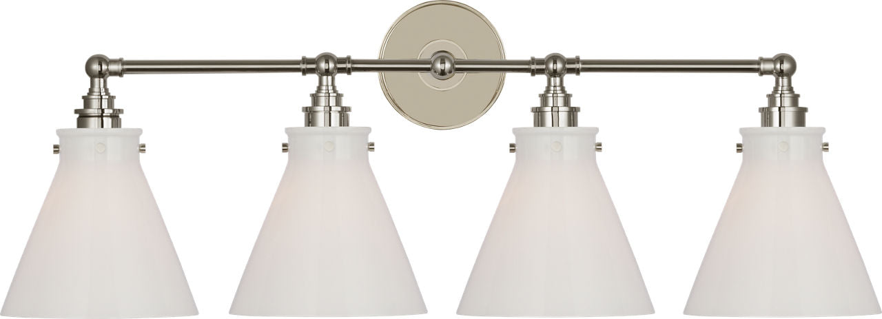 Parkington 32" Four Light Bath Bar | Polished Nickel | White Glass