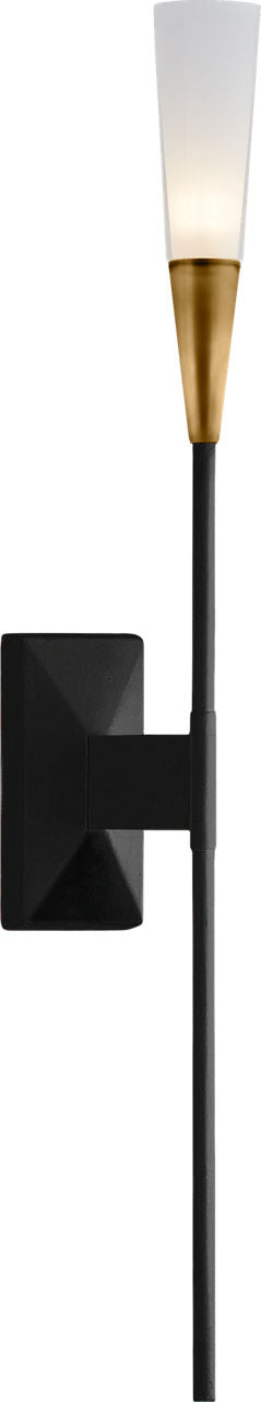Stellar Single Tail Sconce | Matte Black and Antique Brass | Frosted Acrylic