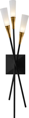 Stellar Triple Tail Sconce | Matte Black and Antique Brass | Frosted Acrylic