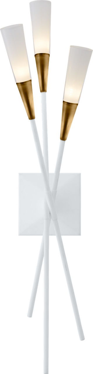 Stellar Triple Tail Sconce | Matte White and Antique Brass | Frosted Acrylic