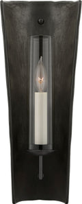 Downey Medium Reflector Sconce | Stained Black Metallic and Aged Iron | Clear Glass