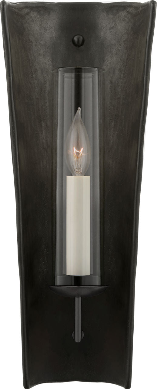 Downey Medium Reflector Sconce | Stained Black Metallic and Aged Iron | Clear Glass