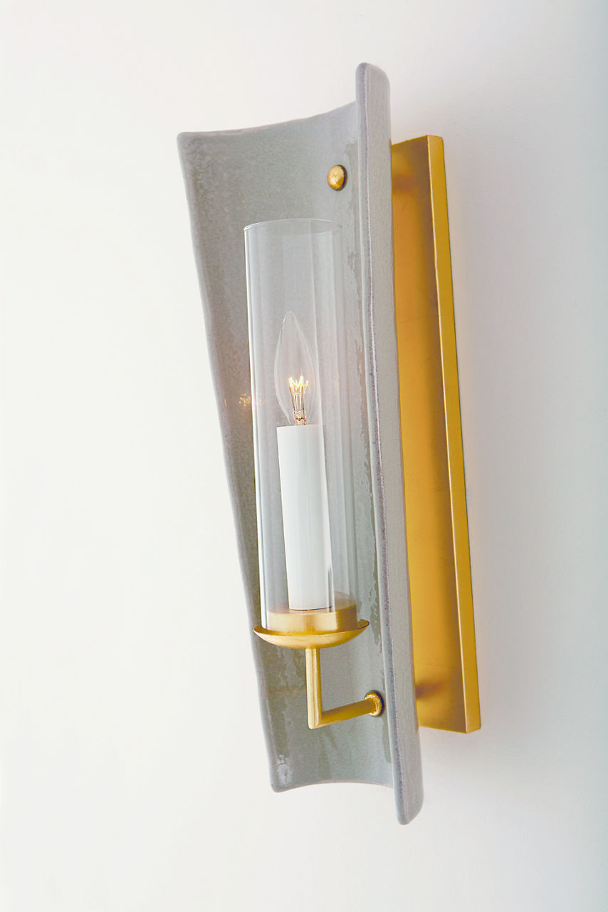 Downey Medium Reflector Sconce | Shellish Gray and Gild | Clear Glass