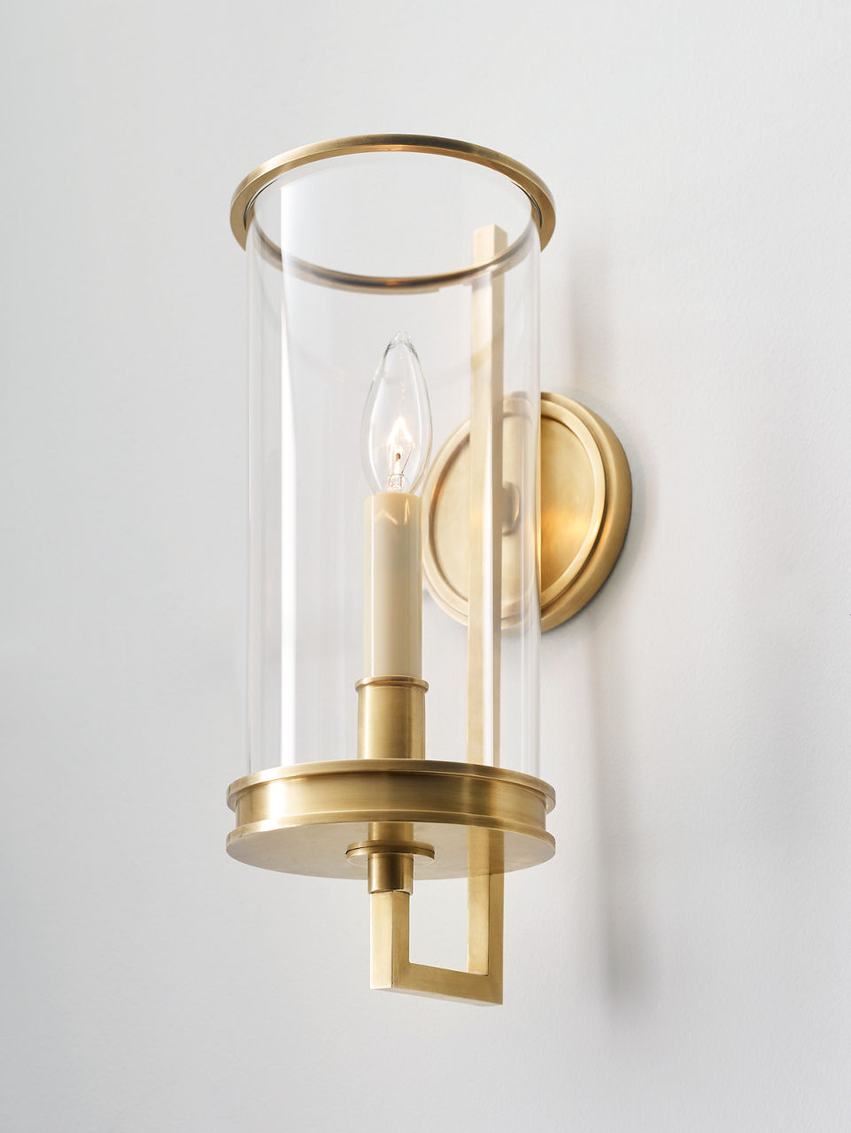 Glendon Small Hurricane Sconce | Antique-Burnished Brass | Clear Glass