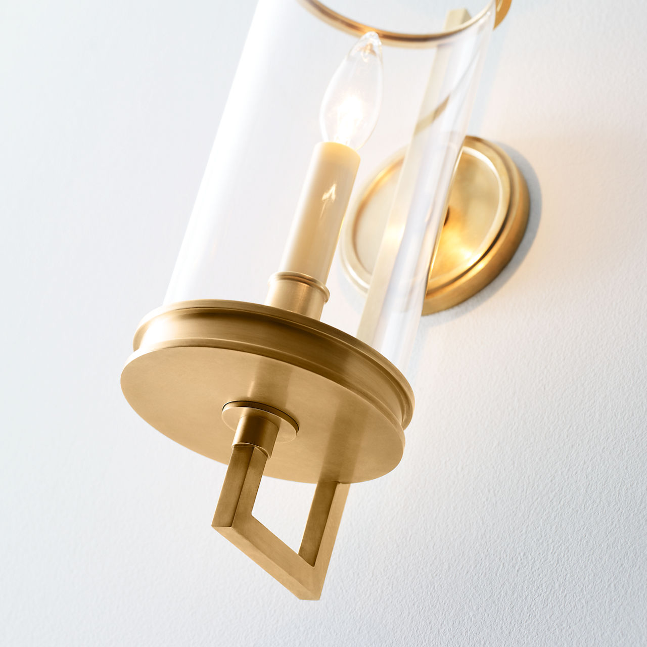 Glendon Small Hurricane Sconce | Antique-Burnished Brass | Clear Glass