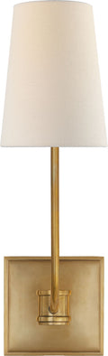 Venini Single Sconce | Antique-Burnished Brass | Linen Shade