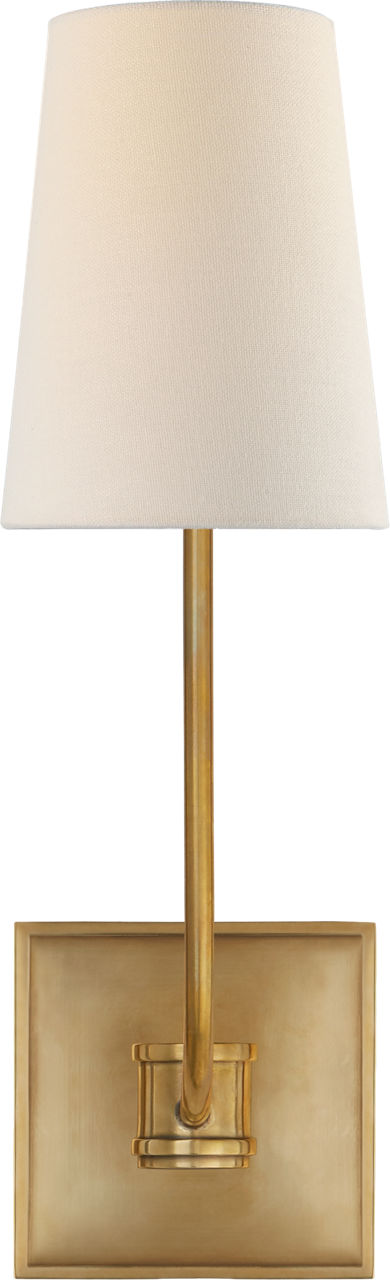 Venini Single Sconce | Antique-Burnished Brass | Linen Shade