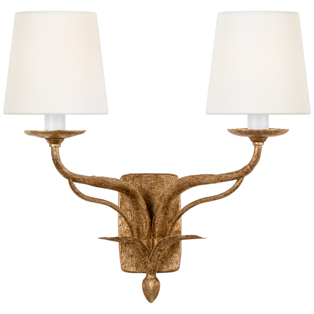 Amalfi 15" Double Sconce | Milano Gold | Linen Shades