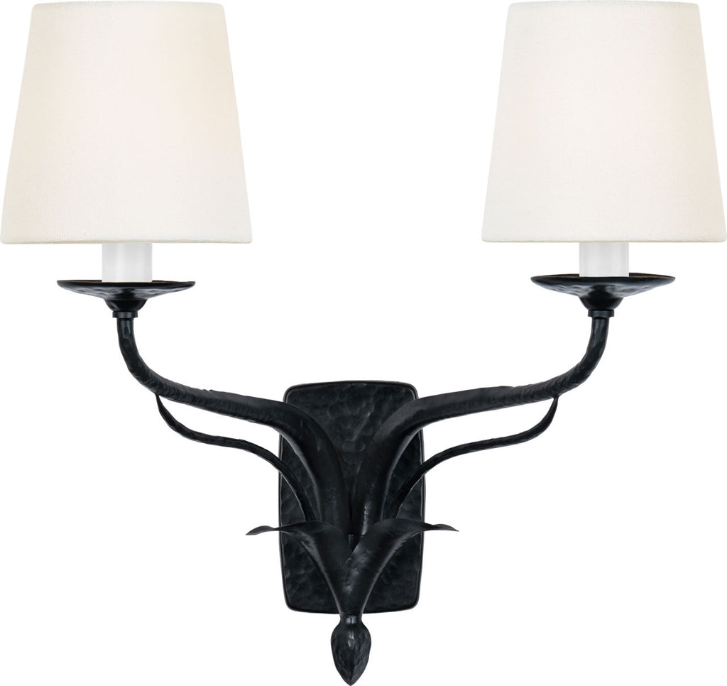 Amalfi 15" Double Sconce | Waxed Black | Linen Shades