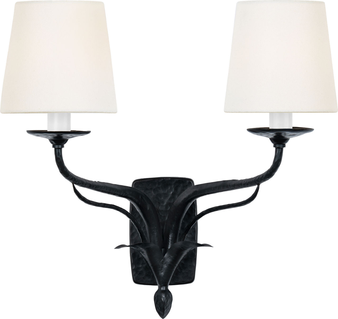 Amalfi 15" Double Sconce | Waxed Black | Linen Shades