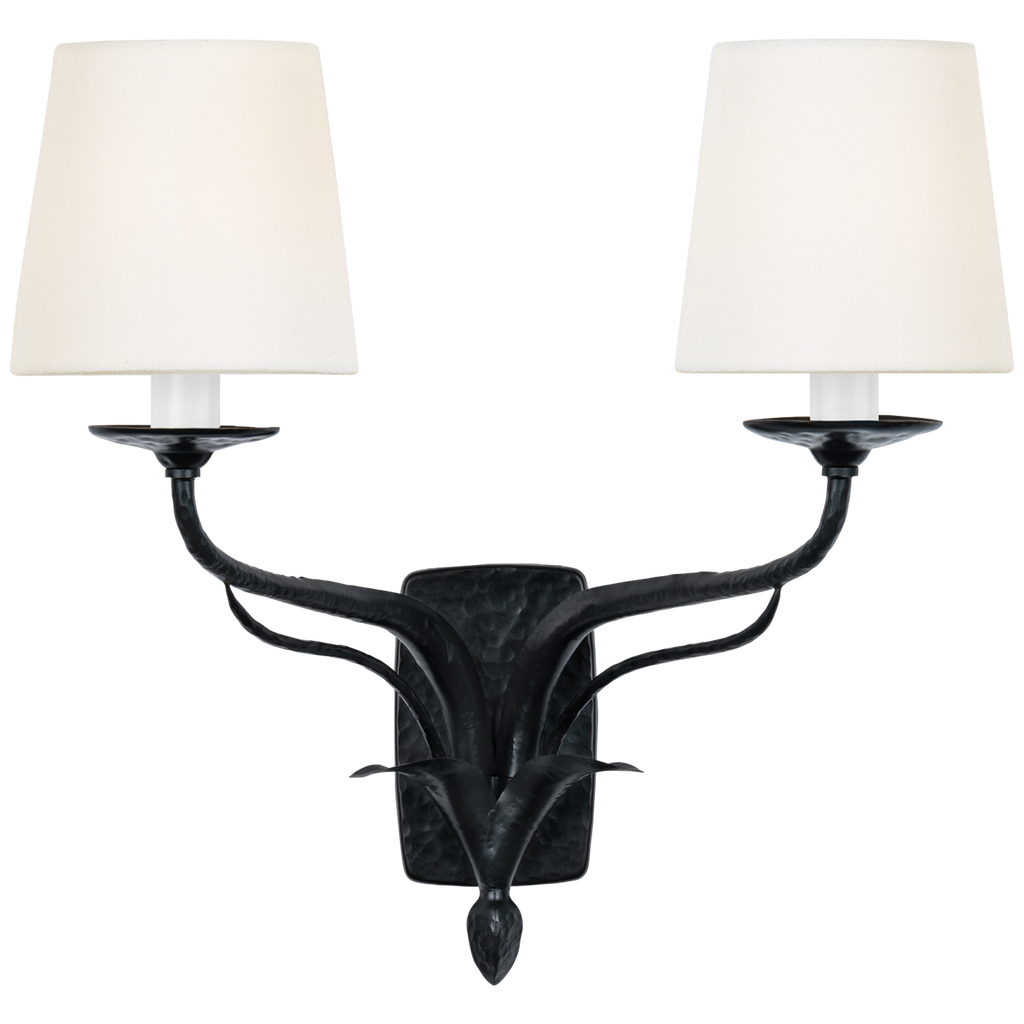 Amalfi 15" Double Sconce | Waxed Black | Linen Shades