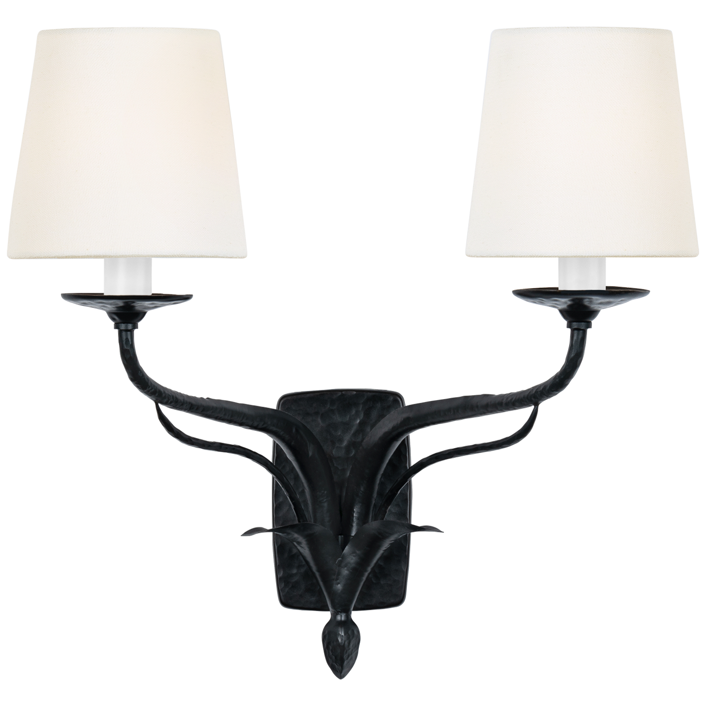 Amalfi 15" Double Sconce | Waxed Black | Linen Shades