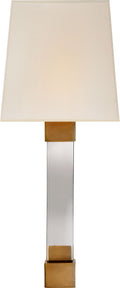 Edgar Medium Sconce | Antique-Burnished Brass and Crystal | Silk Shade